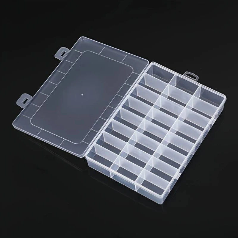 Caja Almacenamiento Transparente 24 Rejillas para Hardware/Botones/Pesca/Joyería/Accesorios/Papelería
