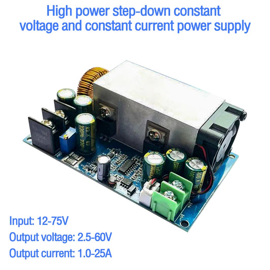 Módulo Convertidor Buck DC-DC 600W Ajustable 12-75V a 2.5-60V Step-Down CC/CV