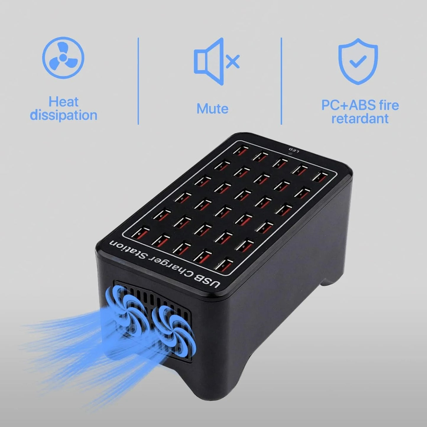 Hub Cargador USB Inteligente Escritorio 20/30 Puertos (100W/150W) Estación Carga Multi-Puerto para Samsung/iPhone/iPad/Tablet