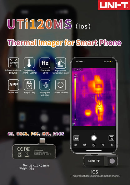 Termógrafo UNI-T UTi120MS para iPhone (iOS) - Cámara Térmica USB-C Detección PCB/Calefacción Suelo