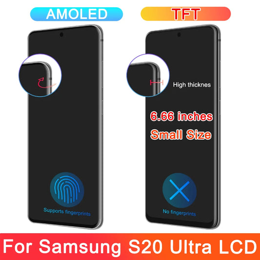 TFT S20 Ultra LCD con marco para Samsung S20 Ultra 5G LCD G988 G988B SM-G988U pantalla táctil digitalizador reemplazo