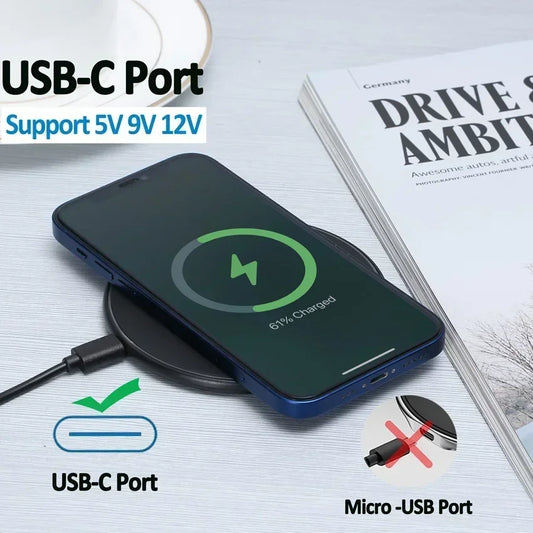 Cargador Inalámbrico Rápido Inducción para iPhone X/XR/XS Max/Mini / 12/13/15/16 Pro / Samsung S8-S10/S21/S22/Note (2025)