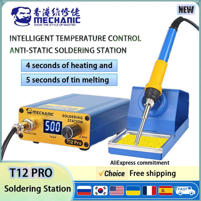 MECHANIC T12 Pro Soldering Station - Intelligent LED Digital Display Anti-Static Thermostat Heating Repair Welding Tool