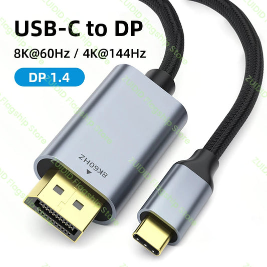 Cable Adaptador USB-C (3.1 / Thunderbolt 3) a DisplayPort 1.4 (DP1.4) 8K para MacBook/Samsung S21/Huawei (1m/2m)