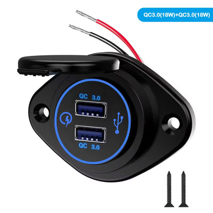 Panel Salida USB RV 12V PD 36W (USB-C) + QC3.0 18W (USB-A) Socket Cargador Auto Carga Rápida