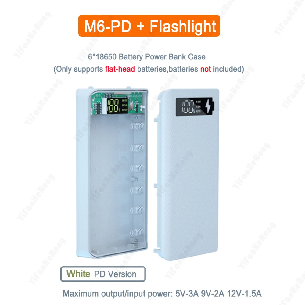 Caja Power Bank DIY Desmontable QC 3.0 (6x18650) Doble USB + PD (Soporte Batería 18650)