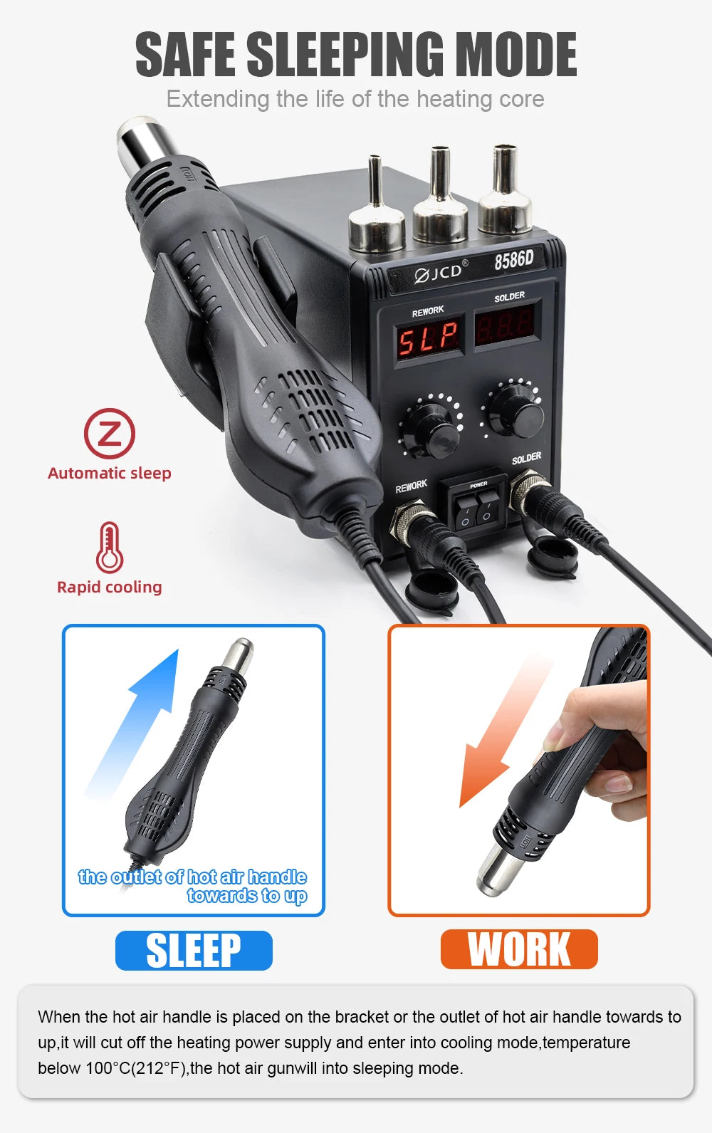 JCD 8586D Soldering Station 2 IN 1 750W Hot Air Gun LCD Dual Digital Display Electric Soldering Iron SMD Welding Rework Station