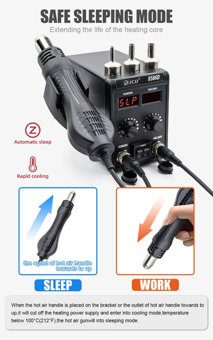 JCD 8586D Soldering Station 2 IN 1 750W Hot Air Gun LCD Dual Digital Display Electric Soldering Iron SMD Welding Rework Station