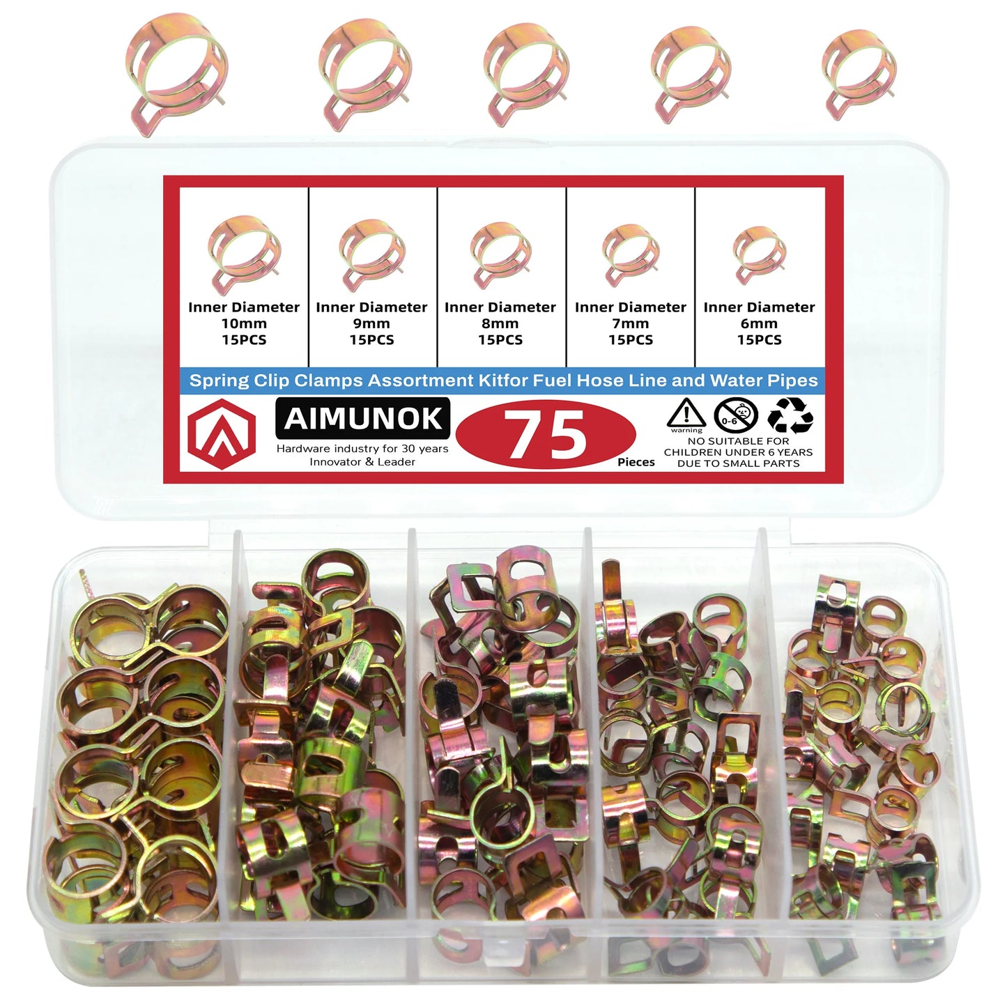 Kit Surtido Abrazaderas Resorte Tipo Japonés para Manguera Combustible/Agua/Aceite Automotriz (75/100/155 Piezas)