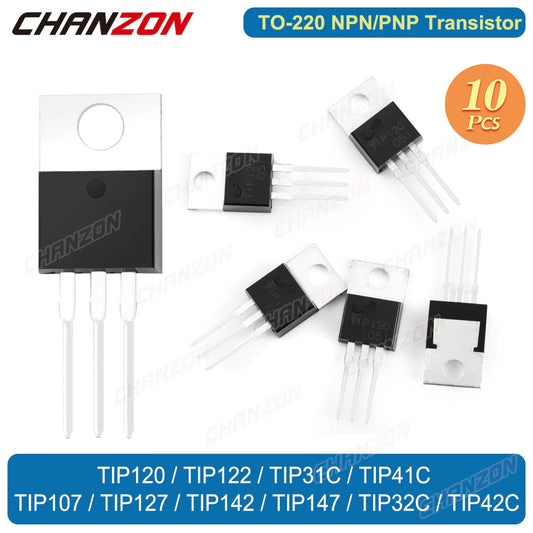 Lote 10 Pcs Transistores Potencia Darlington NPN/PNP TO-220 (TIP120/122/41C/31C/142/127/42C/32C/147)