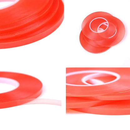 Cinta Adhesiva Doble Cara Transparente PET Película Roja Fuerte (0.2mm, Ancho 1/2/3/5/10mm, Largo 50m) Sin Rastro para Pantalla LCD/Tablet