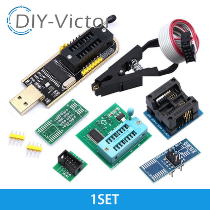 Kit Programador USB CH341A 24/25 Series EEPROM Flash BIOS + Clip Test SOIC8/SOP8 (DIY Kit i21)