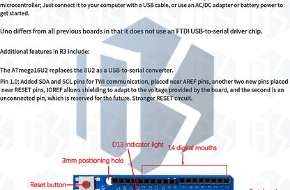 Placa Desarrollo Arduino UNO R3 (Oficial Certificada, ATMEGA16U2 + MEGA328P) con Cable USB Tipo A a B
