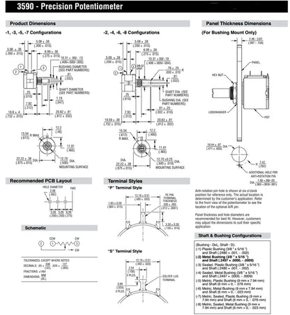 1pcs 3590S Multiturn Potentiometer 500 1K 2K 5K 10K 20K 50K 100K ohm Potentiometer Adjustable Resistor 3590 102 202 502 103