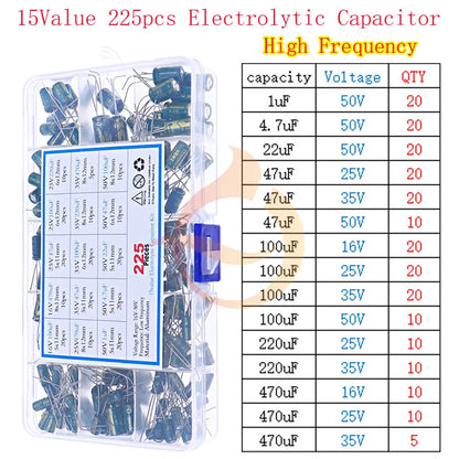 Kit Surtido Capacitores Electrolíticos (1uF-1000uF, 16V-50V)