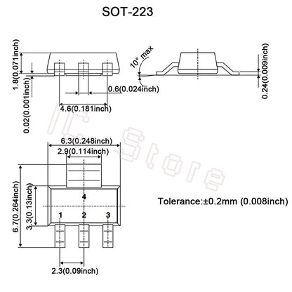 Lote 20 Pcs Regulador Voltaje Lineal AMS1117 SOT-223 (1.2V, 1.5V, 1.8V, 2.5V, 3.3V, 5V, ADJ)