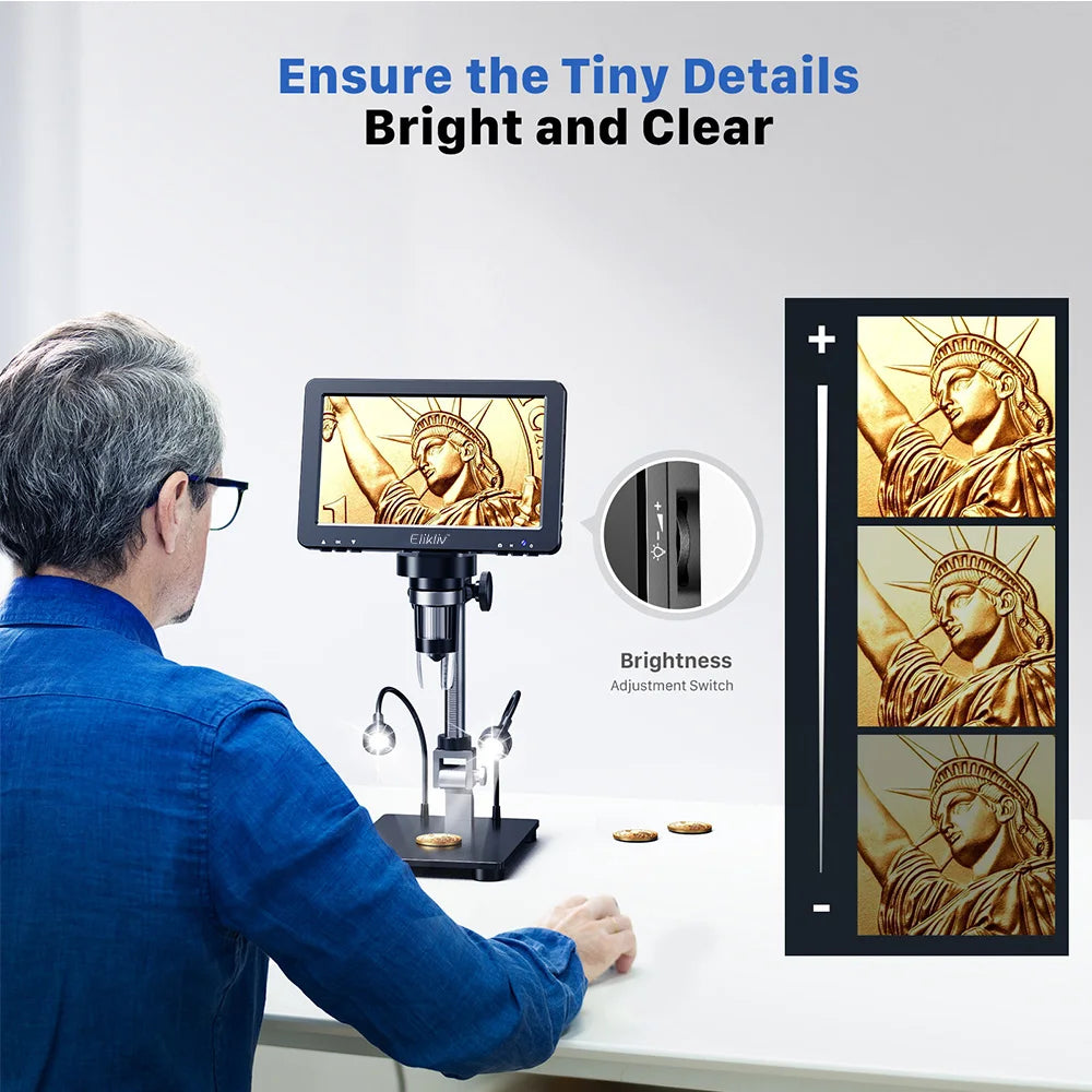 Elikliv EDM9 Pro 1200X HDMI Digital Microscope with 7'' IPS Screen 16MP Coin Soldering Electronic Microscope 32G for Windows Mac