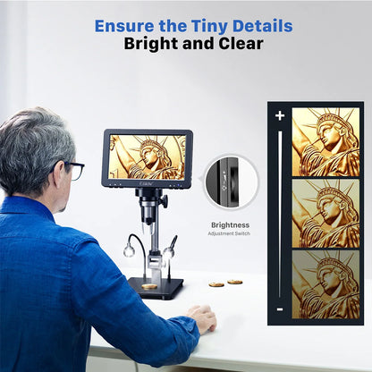 Elikliv EDM9 Pro 1200X HDMI Digital Microscope with 7'' IPS Screen 16MP Coin Soldering Electronic Microscope 32G for Windows Mac