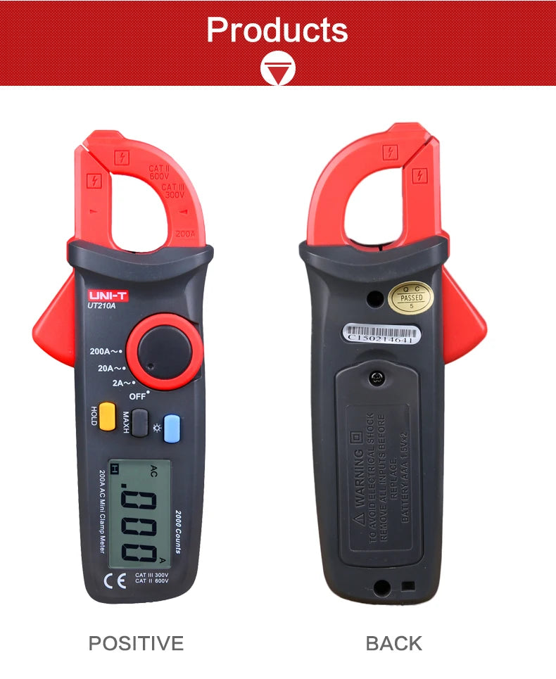 Pinza Amperimétrica Digital UNI-T UT210E/UT210D/UT210C - Mini Clamp Multímetro True RMS AC, Auto Rango
