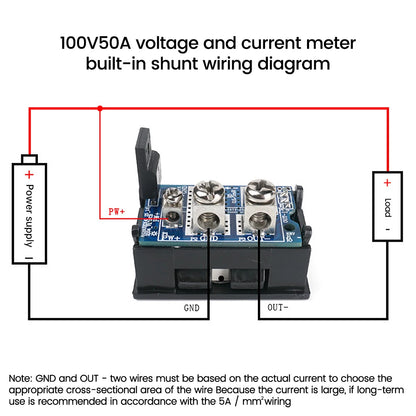 Voltímetro Amperímetro Digital DC (7-100V, 20A/50A Shunt Integrado) - Panel Display LED Dual 0.28"