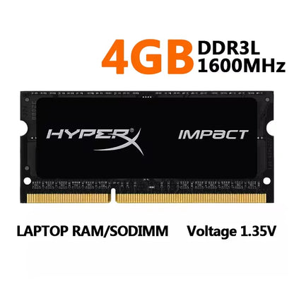 Memoria RAM HyperX Laptop DDR3/DDR3L SODIMM (4GB/8GB, 1333/1600/1866MHz, 1.35V/1.5V, 204pin) PC3-10600/12800/14900 (1/2 Unidades)