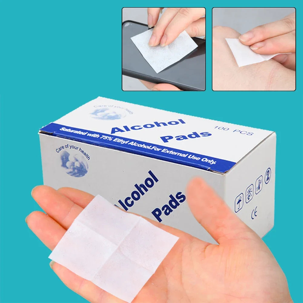 10/100Pcs Car Detailing Disposable Alcohol Disinfection Cotton Pad Wash Care Phone Cleaning Wiper Screen Glasses Cleaning Cotton