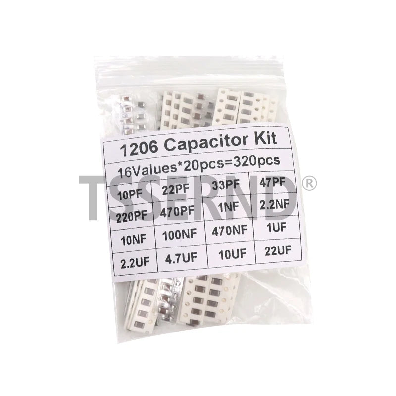Kit Surtido Capacitores SMD (0603/0805/1206, 16/36/50 Valores, 1pF-10uF) Set Capacitancia (320/720 Piezas)