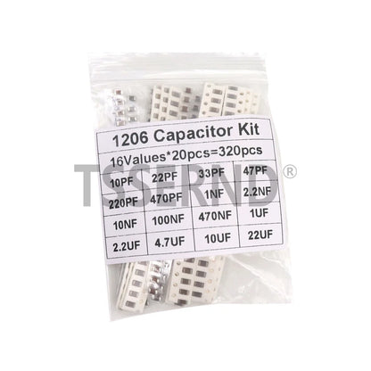 Kit Surtido Capacitores SMD (0603/0805/1206, 16/36/50 Valores, 1pF-10uF) Set Capacitancia (320/720 Piezas)