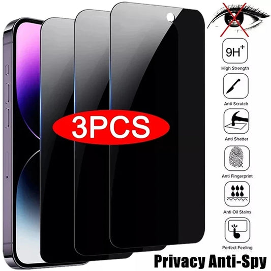 Protector Pantalla Privacidad Anti-Espía Cristal Templado para iPhone 11-15 Pro Max/13 Mini / 14 Plus (Pack 3 Unidades)