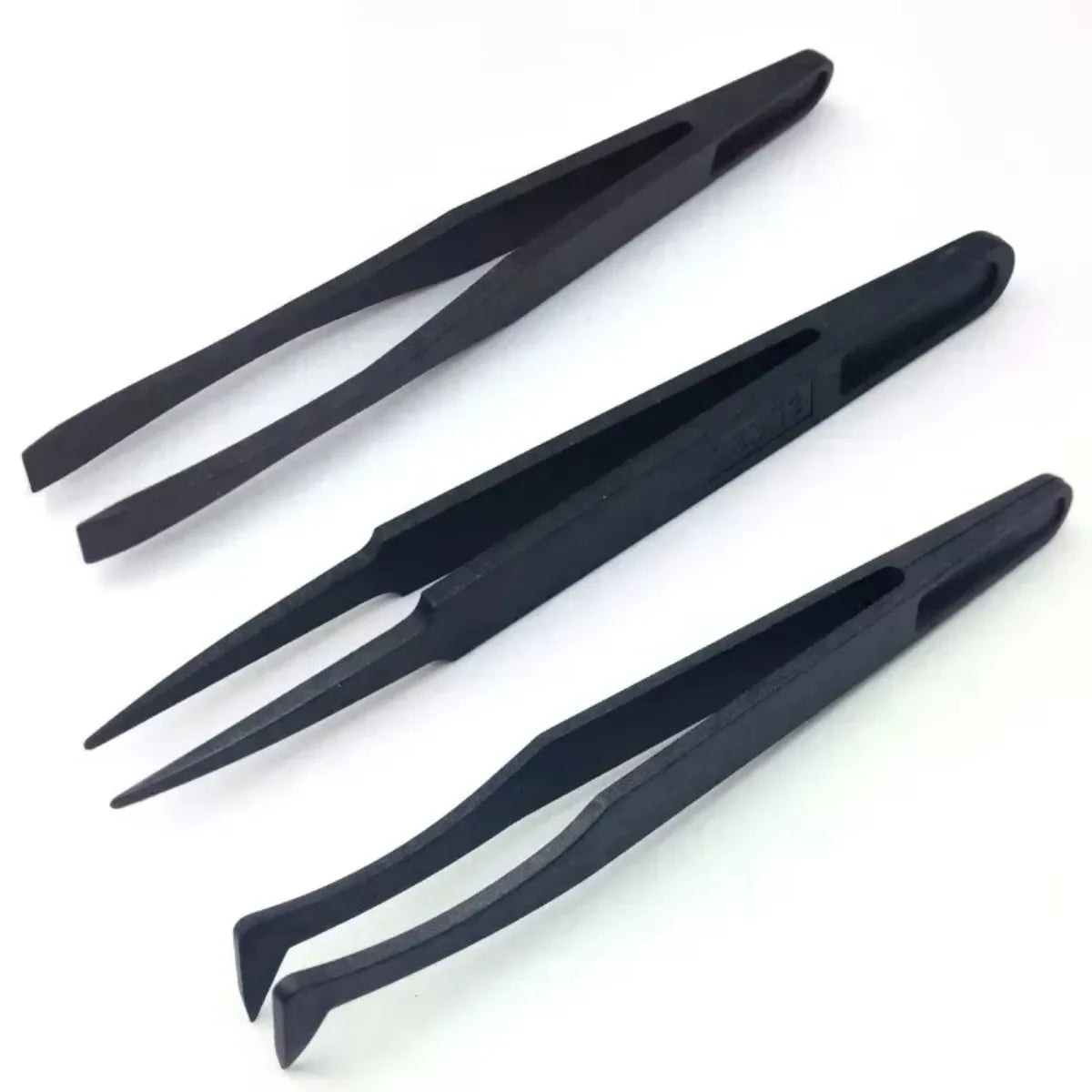 Pinzas Antiestáticas Fibra Carbono Herramienta Reparación Relojero (Plástico Negro)