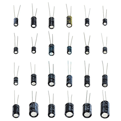 Kit Surtido Capacitores Electrolíticos Aluminio 24 Valores (0.1uF-1000uF, 10-50V) con Caja Almacenamiento (500 Piezas/Lote)