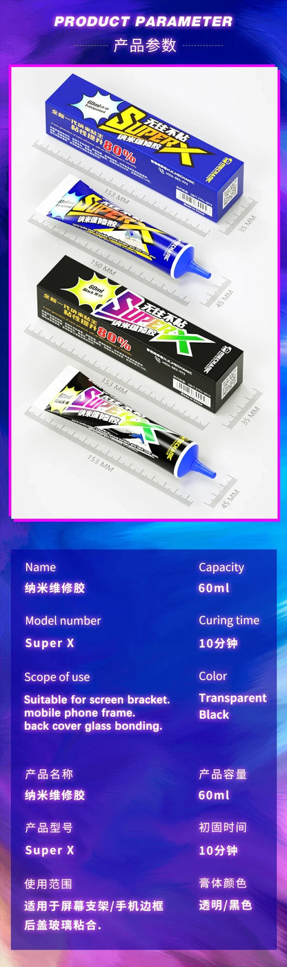 Adhesivo Pegamento Nano MECHANIC SUPER X (60ml) para Reparación Soporte/Tapa Trasera Teléfono Móvil (Sellador)