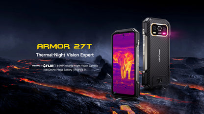 Celular Rugged Ulefone Armor 27T 4G con Cámara Térmica FLIR® y Visión Nocturna (10600mAh, 24GB/256GB, Android 14)
