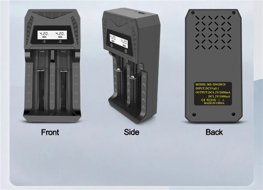 Cargador USB Inteligente Baterías LCD (1/2/4 Ranuras) para Litio Recargable 18650 (4.2V) / Ni-MH AA/AAA (1.2V)