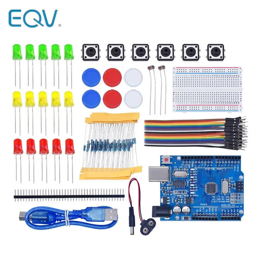Kit Inicio para Arduino UNO R3 (Mini Protoboard, LED, Cables Jumper, Botón) para Educación Escolar/Laboratorio DIY