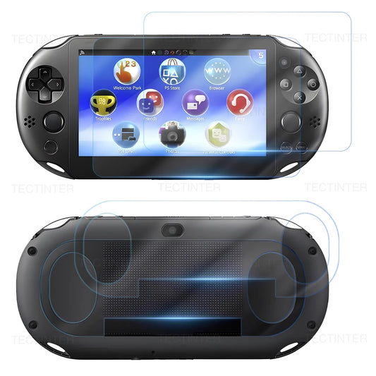 Protector Pantalla para Sony PS Vita (PSV 1000/2000): Cristal Templado Frontal + Film Trasero Transparente HD Completo