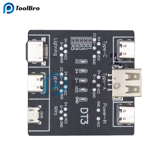 Placa Detección Cables DT3 (Tipo-C/Micro USB/Lightning) - Tester Carga Rápida para iOS/Android