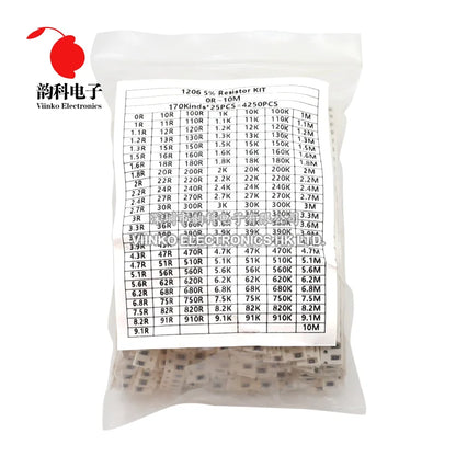 Kit Surtido Resistencias Chip SMD (0402/0603/0805/1206, 170 Valores, 5%, 0R-10M Ohm) Muestras