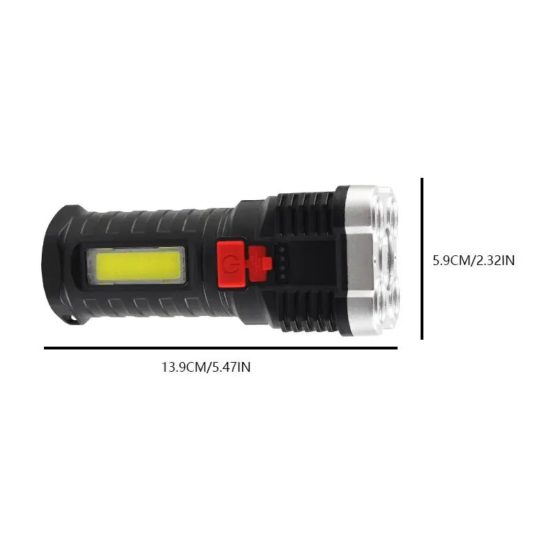 Linterna LED Alta Potencia (5 LEDs) Recargable Foco Camping con Luz Lateral (3 Modos) para Aventura Exterior