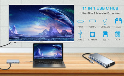 Hub Adaptador Dongle USB-C con HDMI 4K, VGA, PD, RJ45, Lector Tarjetas SD/TF para MacBook Pro/Air M1, iPad
