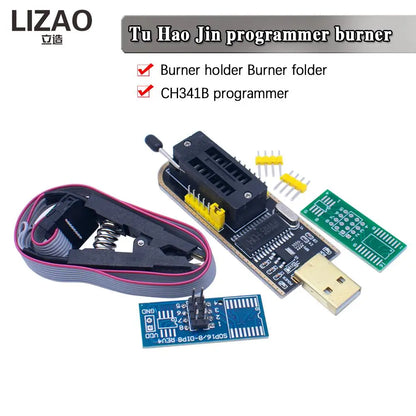 Kit Programador USB CH341 24/25 Series EEPROM Flash BIOS + Clip Test SOIC8/SOP8