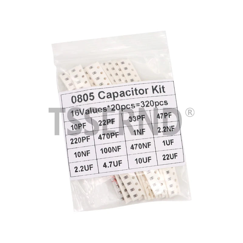 Kit Surtido Capacitores SMD (0603/0805/1206, 16/36/50 Valores, 1pF-10uF) Set Capacitancia (320/720 Piezas)