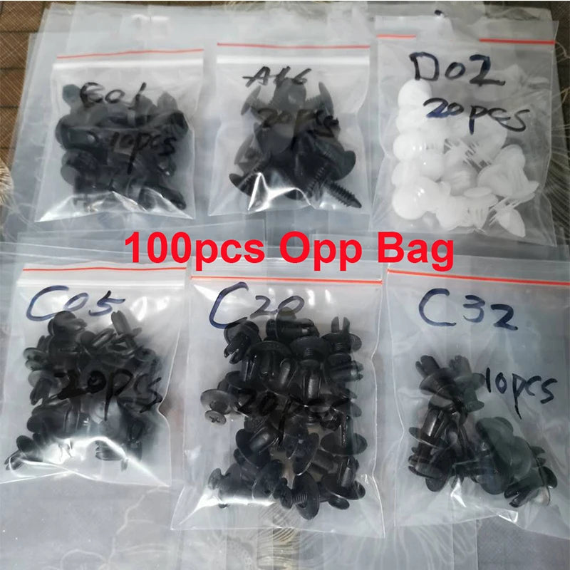 Clips Plásticos Surtidos Sujeción Auto (Remaches Retenedores Fijación Puerta) con Herramientas Desmontaje (100 Piezas)