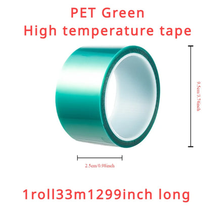 Cinta Adhesiva PET Film Poliamida Resistente Calor (Verde, Ancho 25mm, Largo 33m)