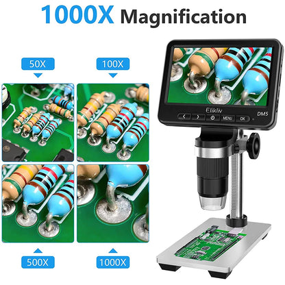 Elikliv DM5 5'' 1000X Wireless Digital Microscope for Electronics 1080P Soldering Coin Microscope For iPhone Android iPad PC 32G