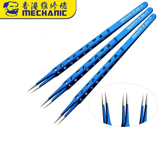 Pinzas Acero Inoxidable MECHANIC Aac-14 Alta Precisión (8 Agujeros Disipación Calor) para Reparación Teléfono (Clip Soldadura Punto Cable Volador)