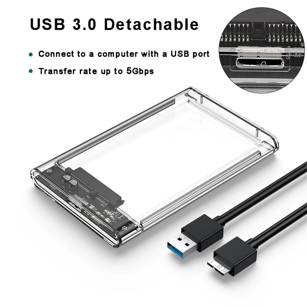 Carcasa Externa USB 3.0 para Disco Duro HDD/SSD SATA 2.5" (5Gbps) Caja Portátil Harddisk Cable Incluido