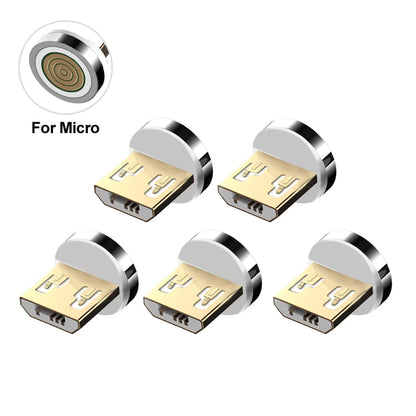 Puntas/Cabezales Conector Adaptador Carga Magnética para Cable USB (Tipo C/Micro USB/iPhone) Carga Rápida 3A (5 Unidades, Sin Cable)