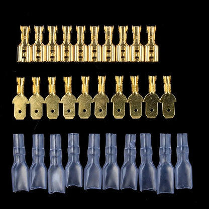 Set Terminales Conector Cable Hembra/Macho Spade Crimp (2.8/4.8/6.3mm) con Mangas Aislantes Transparentes (200 Piezas)