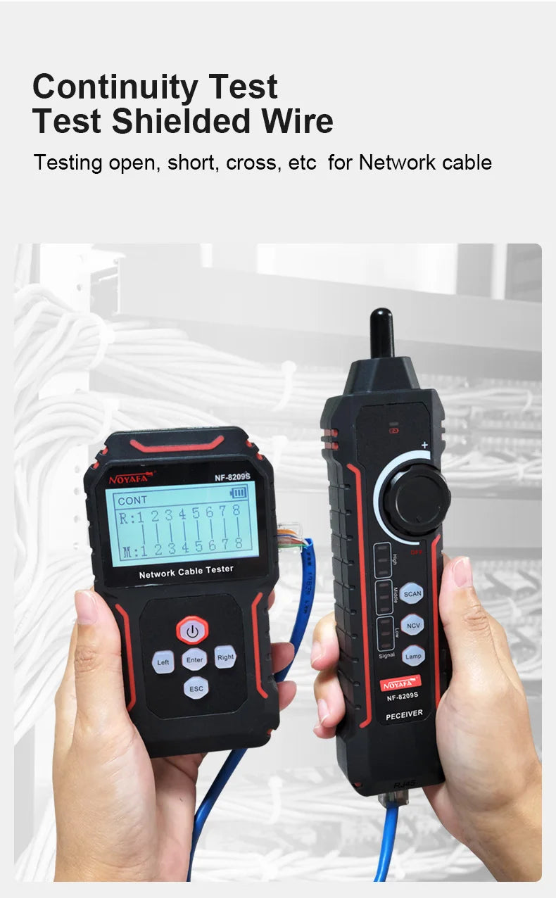 Rastreador Cable Red Noyafa NF-8209S - Tester LAN (Mide Longitud, Wiremap) con Display LCD